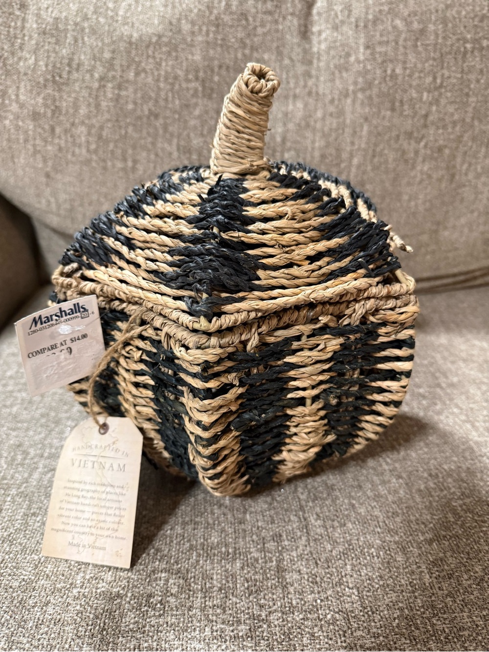 Striped Pumpkin Wicker Basket